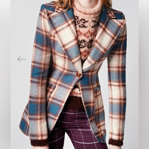 Smythe patch pocket birkin apricot plaid blazer NWT 4 - Picture 1 of 2